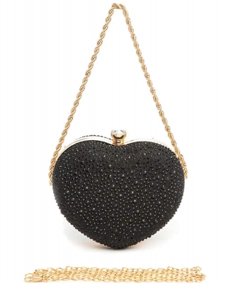 Rhinestone Heart Shape Convertible Clutch Bag L23317 BLACK